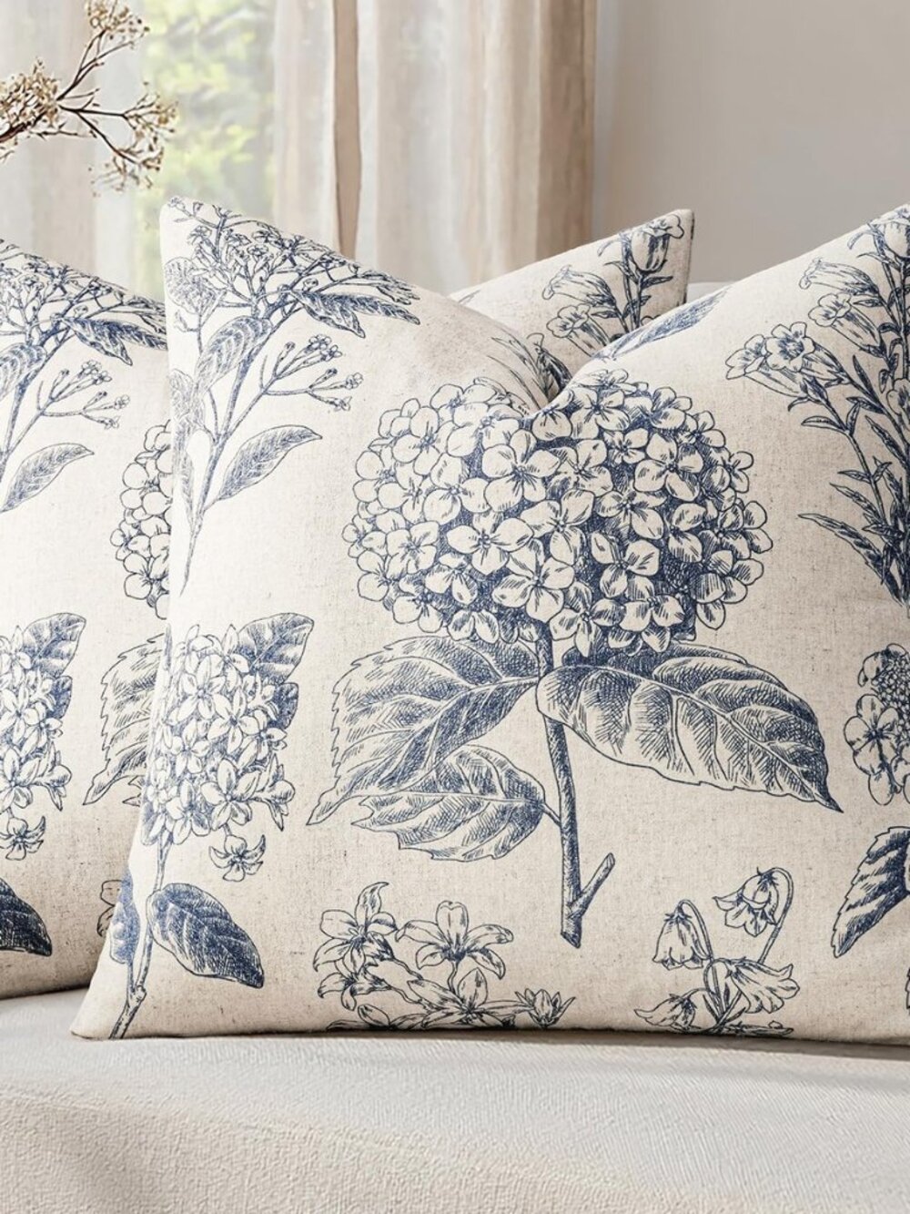 Set of 2 Decorative Floral Pillow Covers 18x18 Inch Light Blue